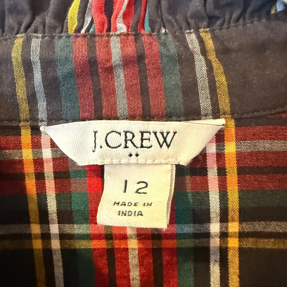 J. Crew Holiday Christmas Stewart Tartan Plaid Belted Shirtdress Size 12 - Picture 2 of 8